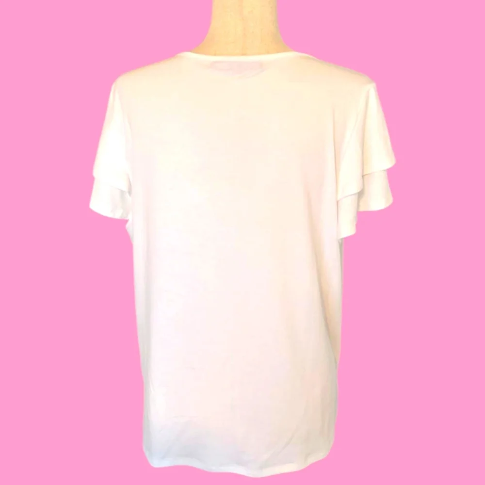 Love Scarlett Butterfly Sequin Embroidered Tee White Flutter Sleeve Top L NWT